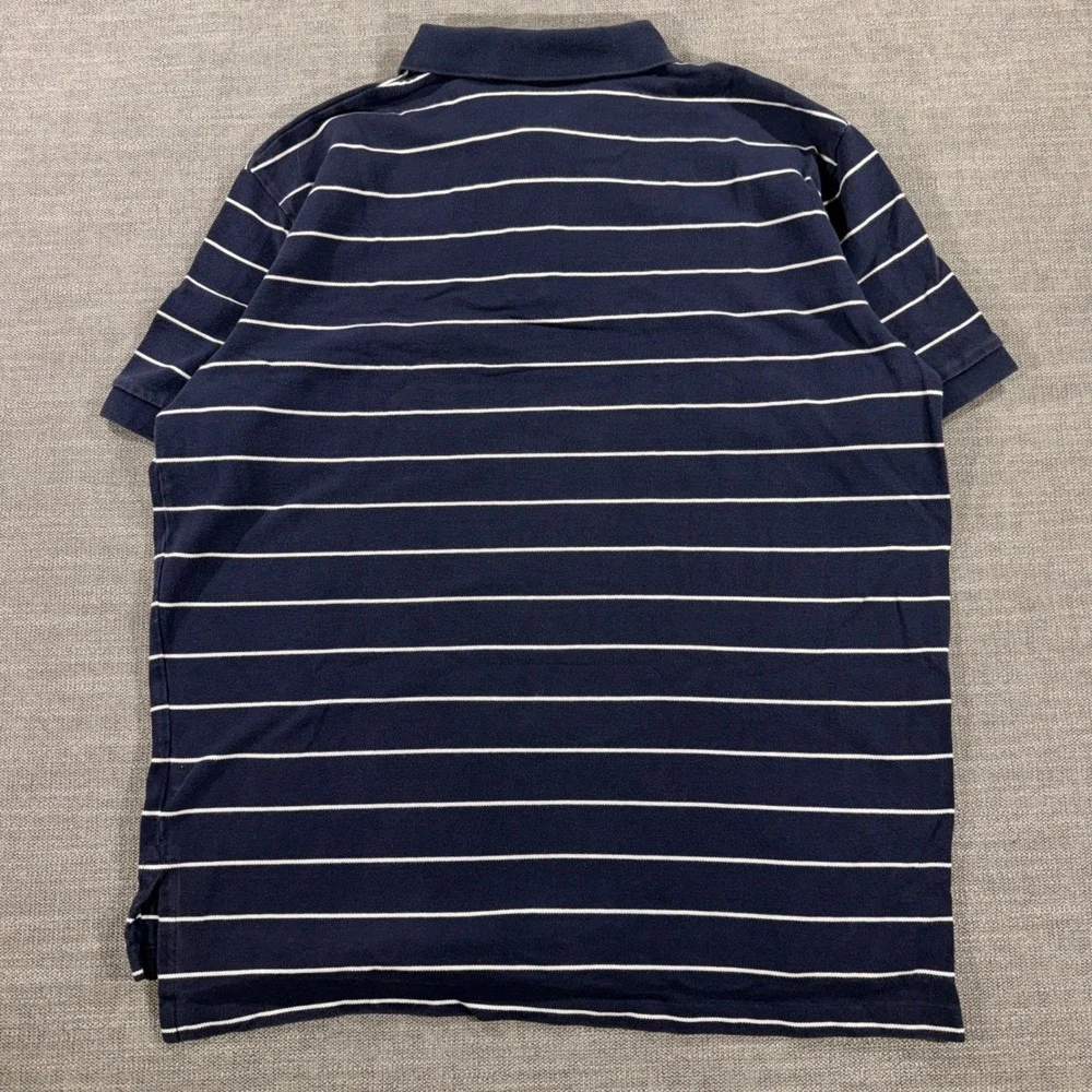Polo Ralph Lauren Polo Shirt Mens XL Navy Blue Excellent Striped Cotton Pony